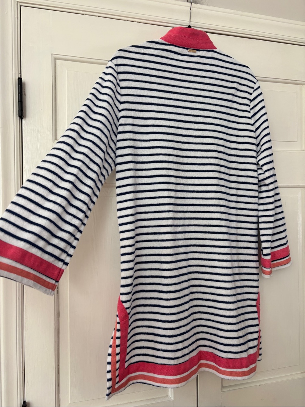 Cabana Life Navy & White Striped Terry Cloth Swim Coverup Coral Trim Size XL - Picture 10 of 11